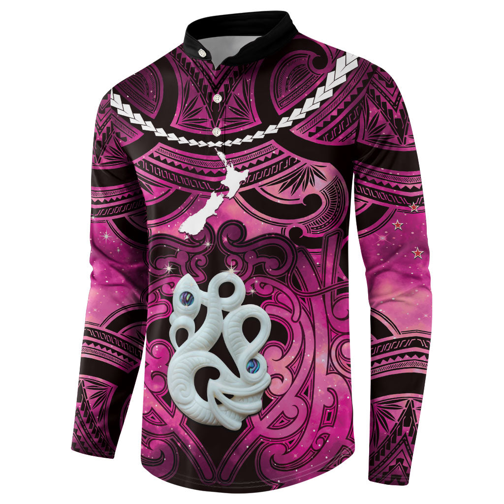 Personalised Maori Matariki Manaia Mawhero Button Sweatshirt Maori Kowhaiwhai Pattern Galaxy