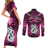 Personalised Maori Matariki Manaia Mawhero Couples Matching Short Sleeve Bodycon Dress and Long Sleeve Button Shirt Maori Kowhaiwhai Pattern Galaxy
