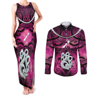 Personalised Maori Matariki Manaia Mawhero Couples Matching Tank Maxi Dress and Long Sleeve Button Shirt Maori Kowhaiwhai Pattern Galaxy
