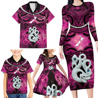 Personalised Maori Matariki Manaia Mawhero Family Matching Long Sleeve Bodycon Dress and Hawaiian Shirt Maori Kowhaiwhai Pattern Galaxy LT01 - Polynesian Pride