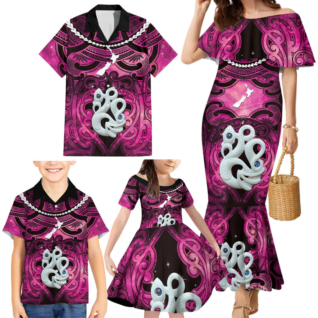 Personalised Maori Matariki Manaia Mawhero Family Matching Mermaid Dress and Hawaiian Shirt Maori Kowhaiwhai Pattern Galaxy