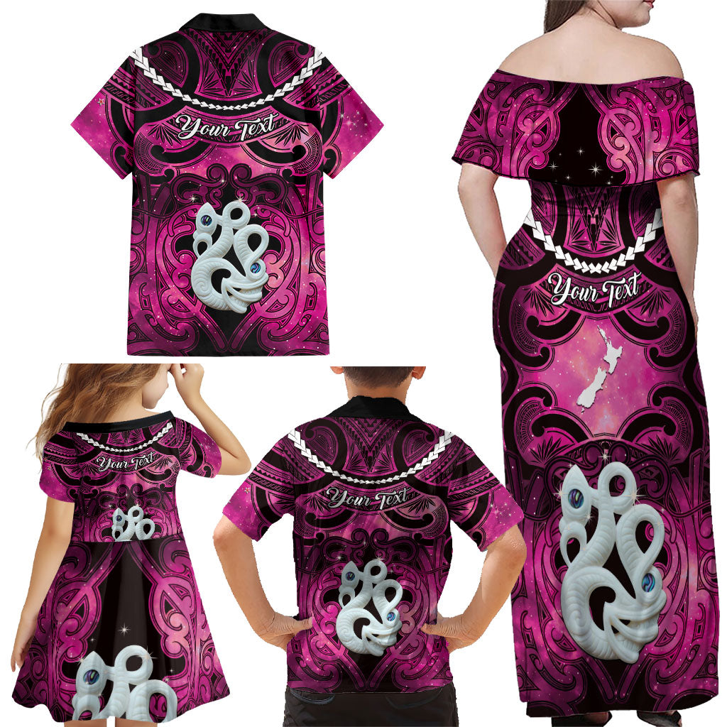 Personalised Maori Matariki Manaia Mawhero Family Matching Off Shoulder Maxi Dress and Hawaiian Shirt Maori Kowhaiwhai Pattern Galaxy LT01 - Polynesian Pride
