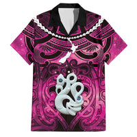 Personalised Maori Matariki Manaia Mawhero Family Matching Off Shoulder Short Dress and Hawaiian Shirt Maori Kowhaiwhai Pattern Galaxy LT01 Dad's Shirt - Short Sleeve Pink - Polynesian Pride