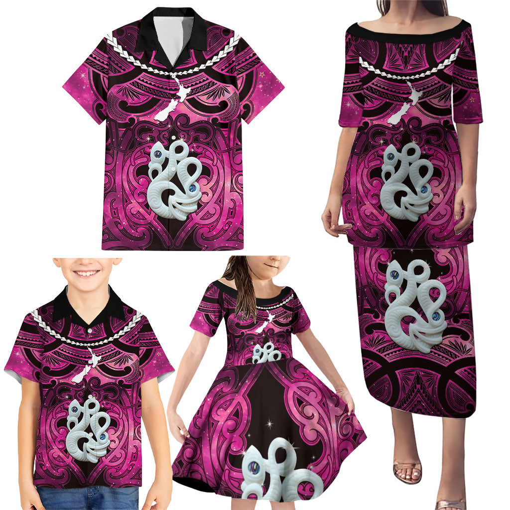 Personalised Maori Matariki Manaia Mawhero Family Matching Puletasi and Hawaiian Shirt Maori Kowhaiwhai Pattern Galaxy