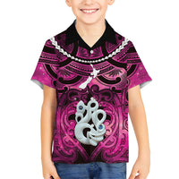 Personalised Maori Matariki Manaia Mawhero Family Matching Summer Maxi Dress and Hawaiian Shirt Maori Kowhaiwhai Pattern Galaxy LT01 Son's Shirt Pink - Polynesian Pride
