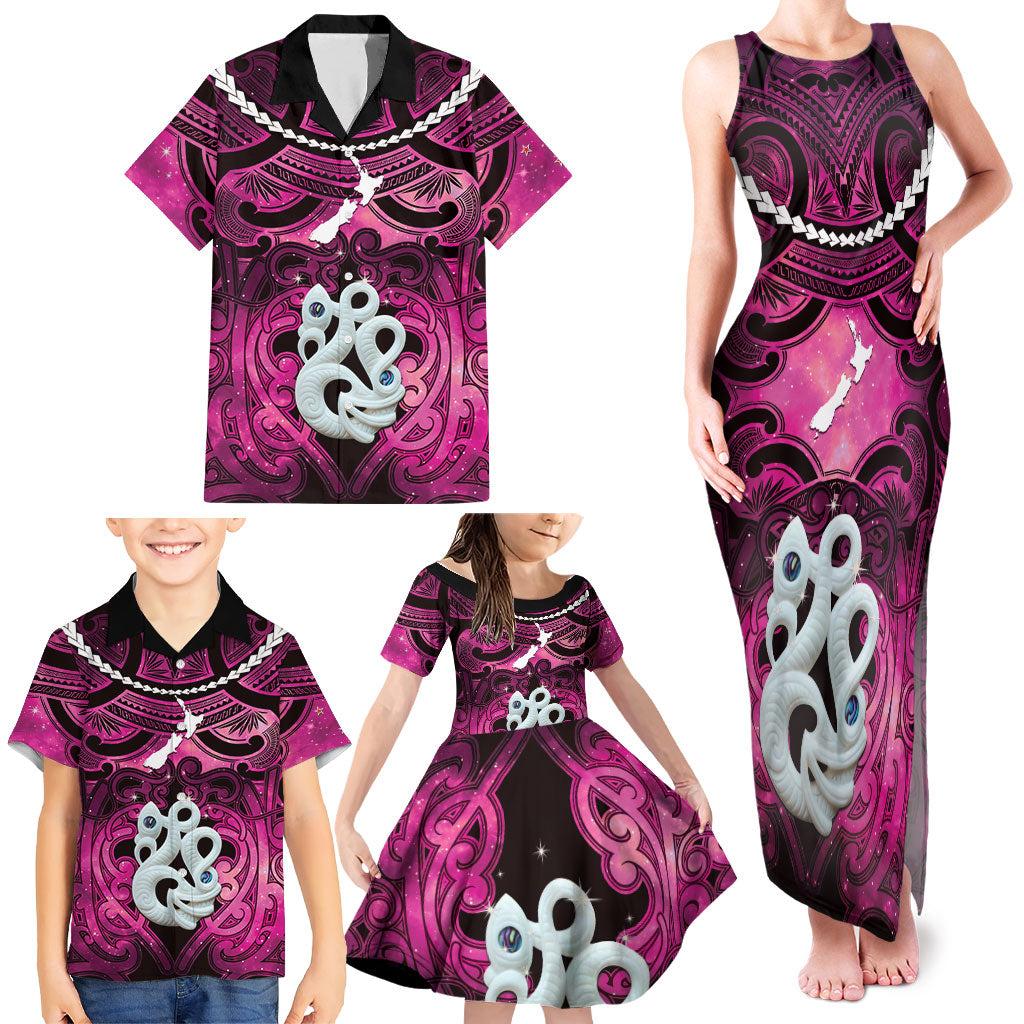 Personalised Maori Matariki Manaia Mawhero Family Matching Tank Maxi Dress and Hawaiian Shirt Maori Kowhaiwhai Pattern Galaxy LT01 - Polynesian Pride