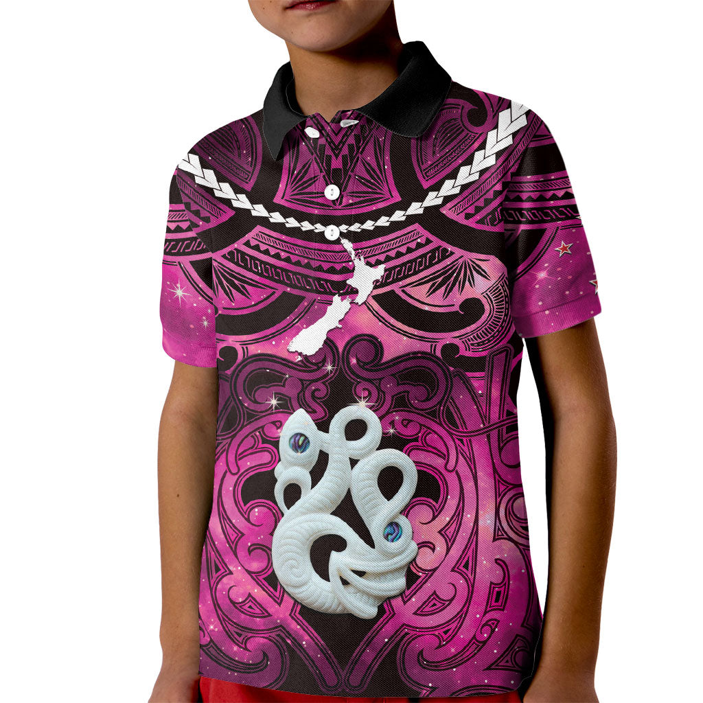 Personalised Maori Matariki Manaia Mawhero Kid Polo Shirt Maori Kowhaiwhai Pattern Galaxy