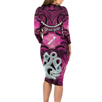 Personalised Maori Matariki Manaia Mawhero Long Sleeve Bodycon Dress Maori Kowhaiwhai Pattern Galaxy