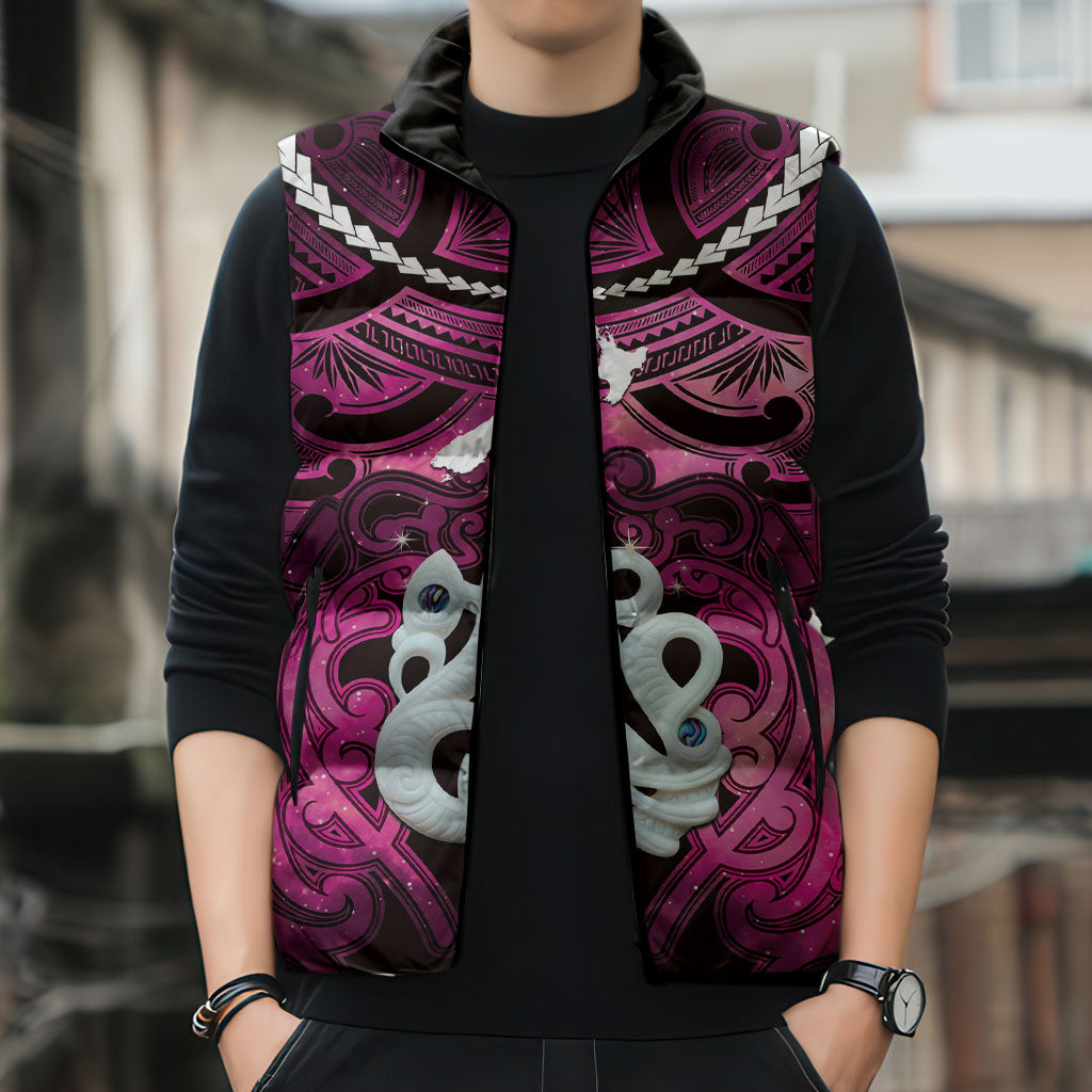 Personalised Maori Matariki Manaia Mawhero Sleeveless Puffer Jacket Maori Kowhaiwhai Pattern Galaxy