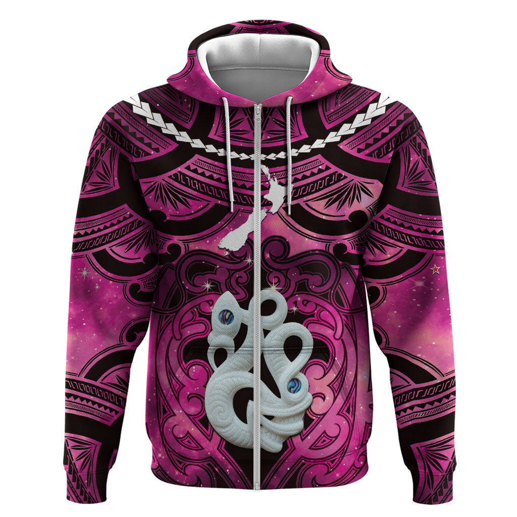 Personalised Maori Matariki Manaia Mawhero Zip Hoodie Maori Kowhaiwhai Pattern Galaxy