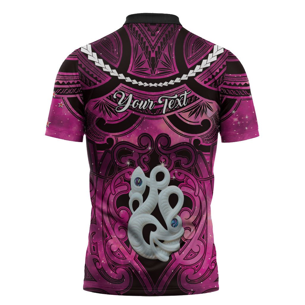 Personalised Maori Matariki Manaia Mawhero Zipper Polo Shirt Maori Kowhaiwhai Pattern Galaxy
