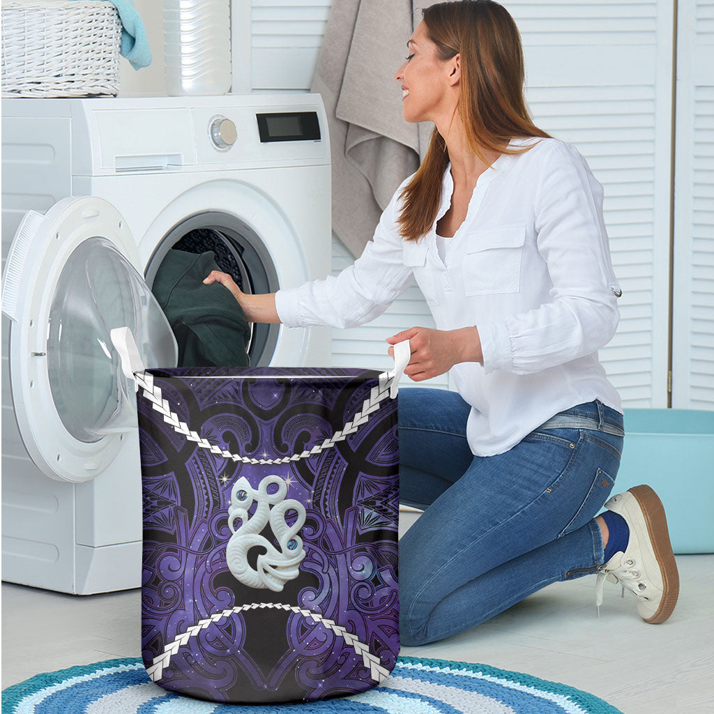 Maori Matariki Manaia Waiporoporo Laundry Basket Maori Kowhaiwhai Pattern Galaxy