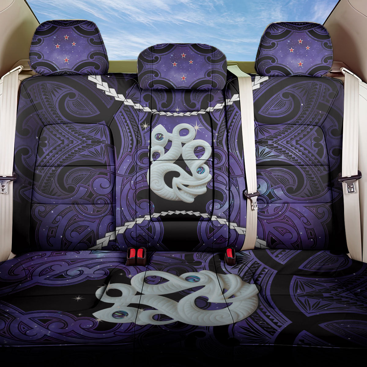Maori Matariki Manaia Waiporoporo Back Car Seat Cover Maori Kowhaiwhai Pattern Galaxy