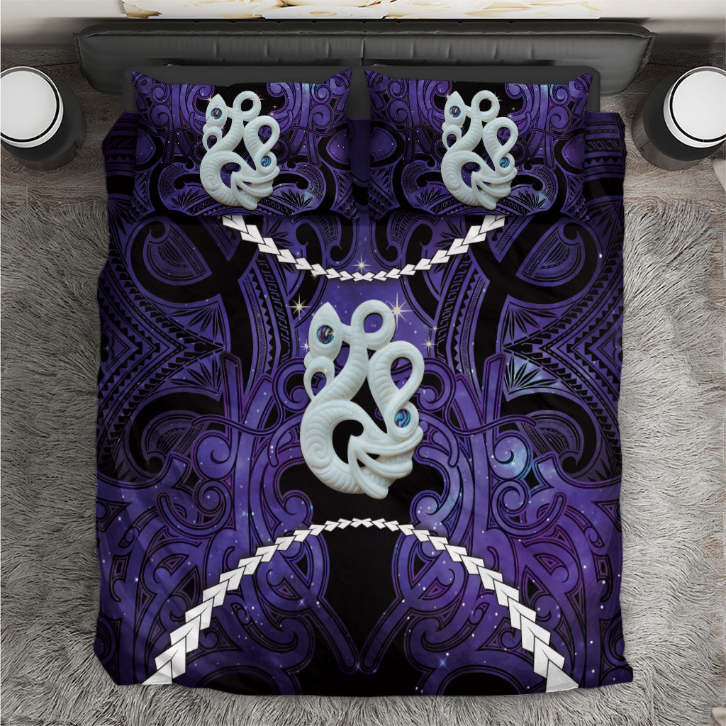 Maori Matariki Manaia Waiporoporo Bedding Set Maori Kowhaiwhai Pattern Galaxy