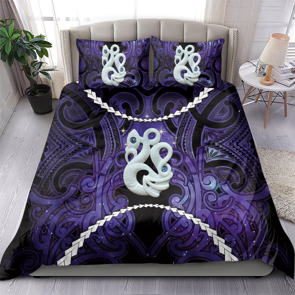 Maori Matariki Manaia Waiporoporo Bedding Set Maori Kowhaiwhai Pattern Galaxy
