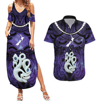 Personalised Maori Matariki Manaia Waiporoporo Couples Matching Summer Maxi Dress and Hawaiian Shirt Maori Kowhaiwhai Pattern Galaxy LT01 Purple - Polynesian Pride
