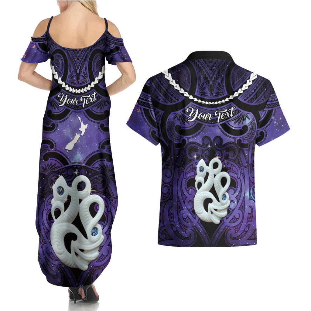 Personalised Maori Matariki Manaia Waiporoporo Couples Matching Summer Maxi Dress and Hawaiian Shirt Maori Kowhaiwhai Pattern Galaxy LT01 - Polynesian Pride