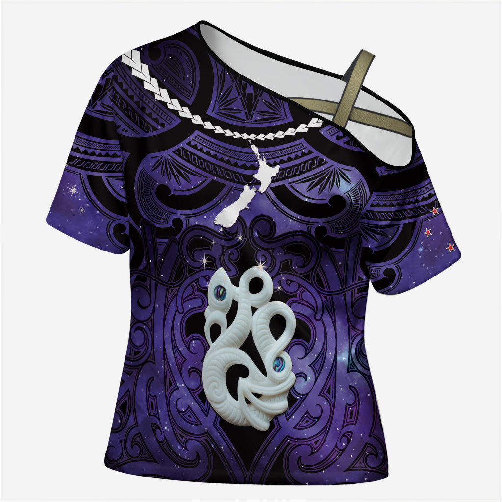 Personalised Maori Matariki Manaia Waiporoporo Cross Shoulder Shirt Maori Kowhaiwhai Pattern Galaxy