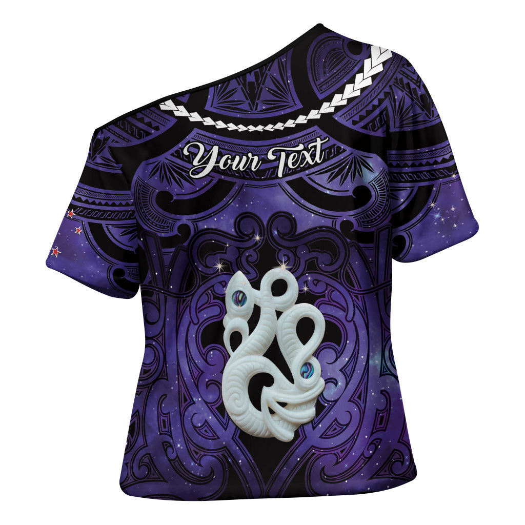 Personalised Maori Matariki Manaia Waiporoporo Cross Shoulder Shirt Maori Kowhaiwhai Pattern Galaxy