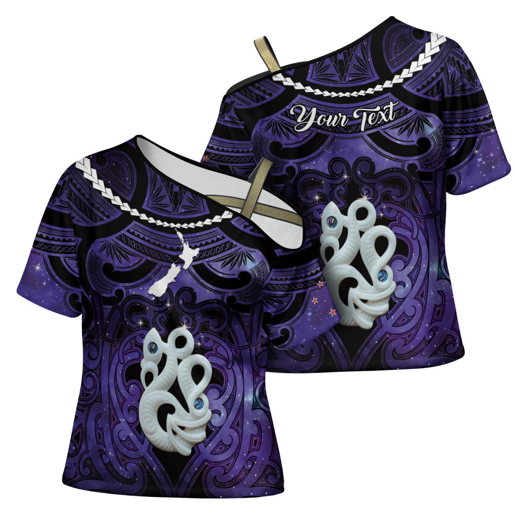 Personalised Maori Matariki Manaia Waiporoporo Cross Shoulder Shirt Maori Kowhaiwhai Pattern Galaxy