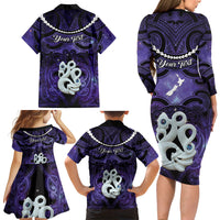 Personalised Maori Matariki Manaia Waiporoporo Family Matching Long Sleeve Bodycon Dress and Hawaiian Shirt Maori Kowhaiwhai Pattern Galaxy LT01 - Polynesian Pride