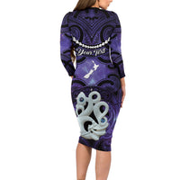 Personalised Maori Matariki Manaia Waiporoporo Family Matching Long Sleeve Bodycon Dress and Hawaiian Shirt Maori Kowhaiwhai Pattern Galaxy LT01 - Polynesian Pride