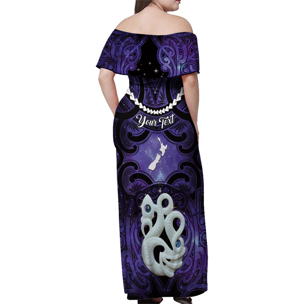 Personalised Maori Matariki Manaia Waiporoporo Family Matching Off Shoulder Maxi Dress and Hawaiian Shirt Maori Kowhaiwhai Pattern Galaxy LT01 - Polynesian Pride