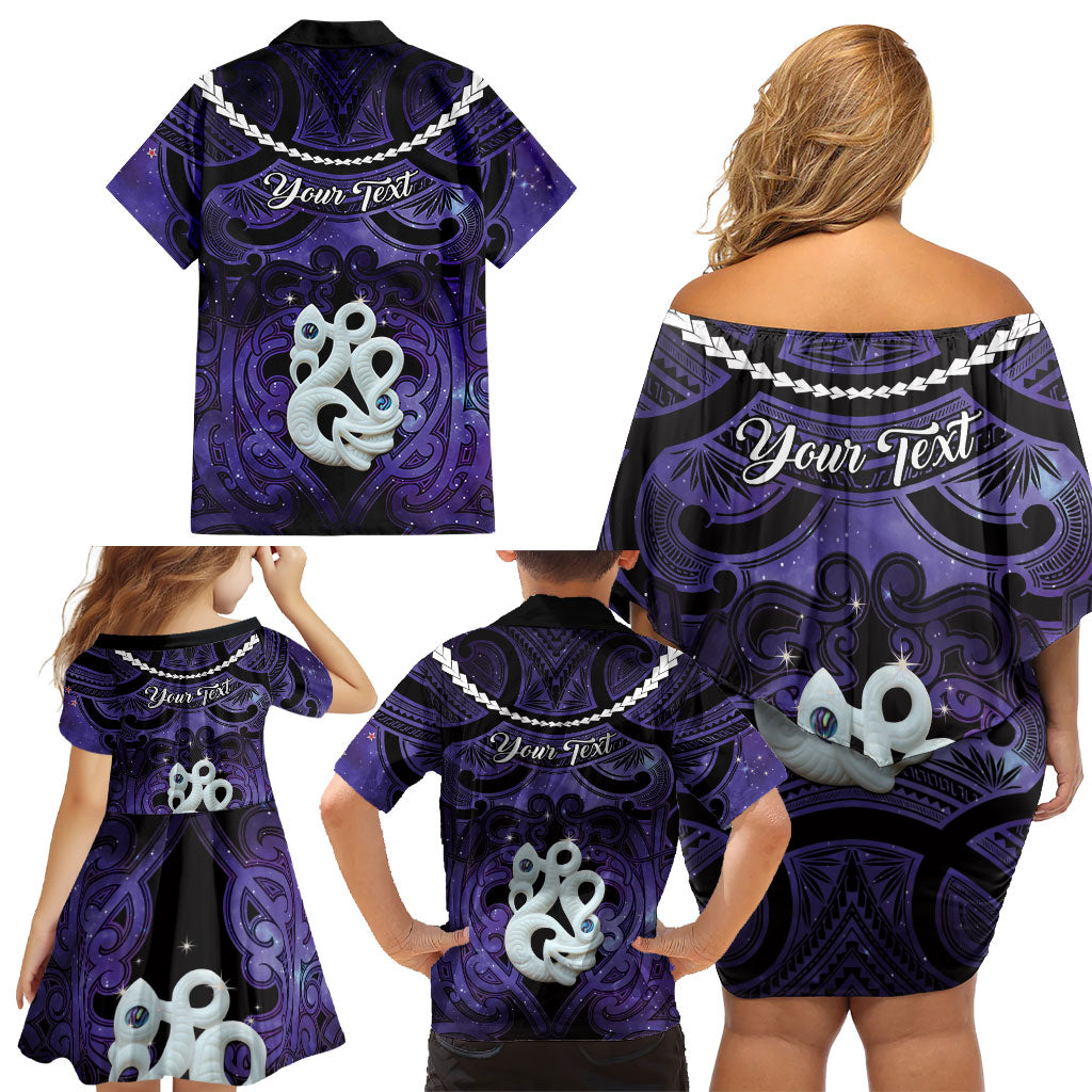 Personalised Maori Matariki Manaia Waiporoporo Family Matching Off Shoulder Short Dress and Hawaiian Shirt Maori Kowhaiwhai Pattern Galaxy LT01 - Polynesian Pride