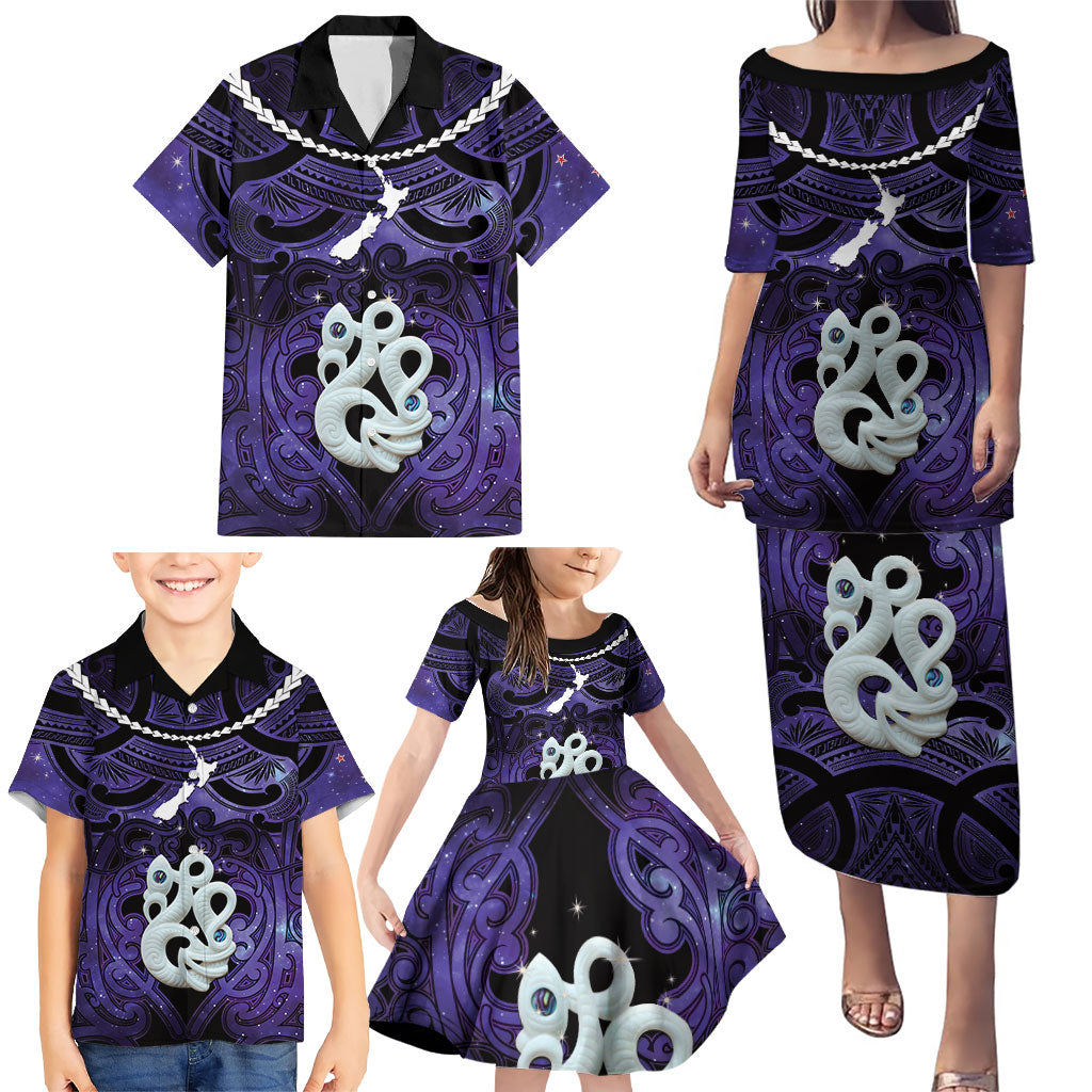 Personalised Maori Matariki Manaia Waiporoporo Family Matching Puletasi and Hawaiian Shirt Maori Kowhaiwhai Pattern Galaxy LT01 - Polynesian Pride