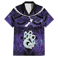 Personalised Maori Matariki Manaia Waiporoporo Family Matching Tank Maxi Dress and Hawaiian Shirt Maori Kowhaiwhai Pattern Galaxy LT01 Dad's Shirt - Short Sleeve Purple - Polynesian Pride