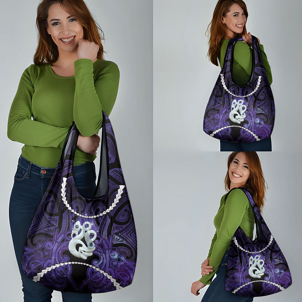 Maori Matariki Manaia Waiporoporo Grocery Bag Maori Kowhaiwhai Pattern Galaxy