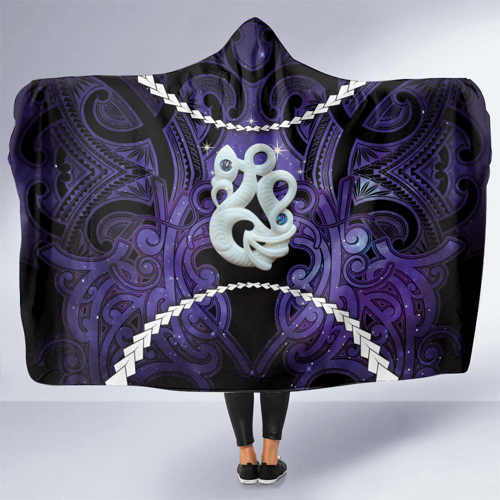 Maori Matariki Manaia Waiporoporo Hooded Blanket Maori Kowhaiwhai Pattern Galaxy