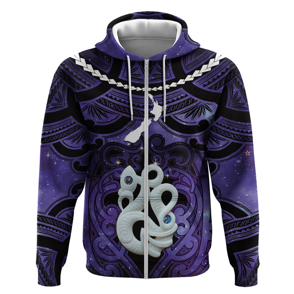 Personalised Maori Matariki Manaia Waiporoporo Hoodie Maori Kowhaiwhai Pattern Galaxy