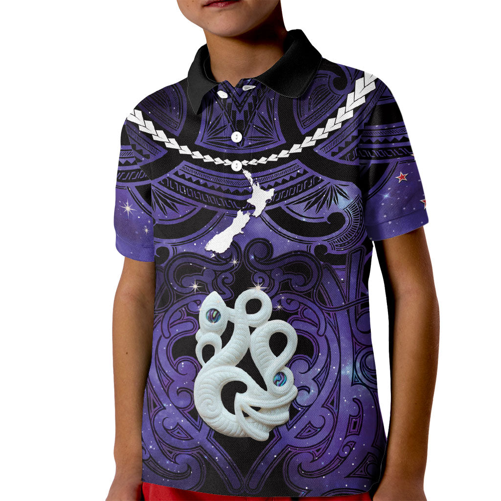 Personalised Maori Matariki Manaia Waiporoporo Kid Polo Shirt Maori Kowhaiwhai Pattern Galaxy