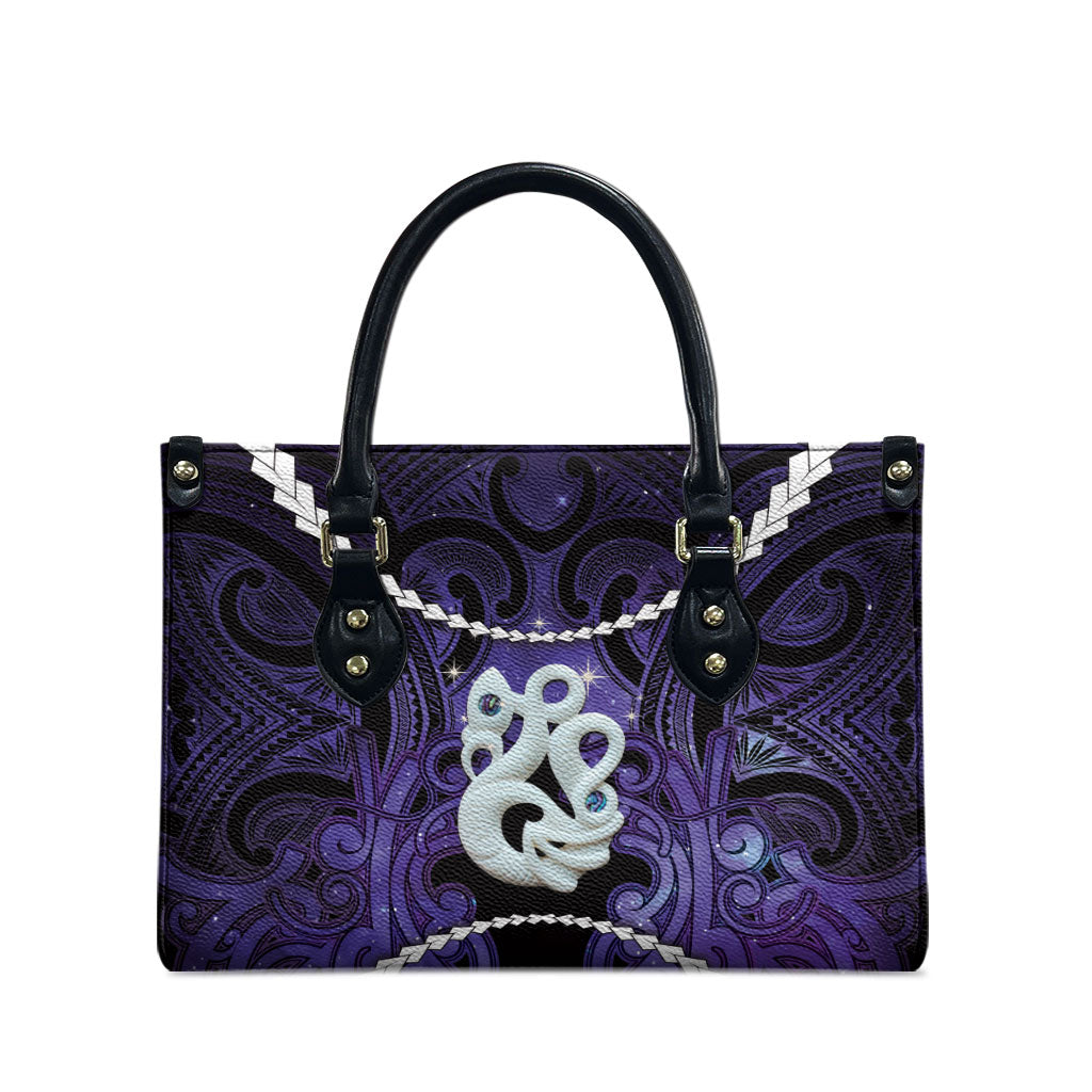 Maori Matariki Manaia Waiporoporo Leather Bag Maori Kowhaiwhai Pattern Galaxy