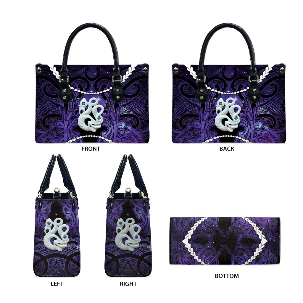 Maori Matariki Manaia Waiporoporo Leather Bag Maori Kowhaiwhai Pattern Galaxy