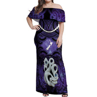 Personalised Maori Matariki Manaia Waiporoporo Off Shoulder Maxi Dress Maori Kowhaiwhai Pattern Galaxy