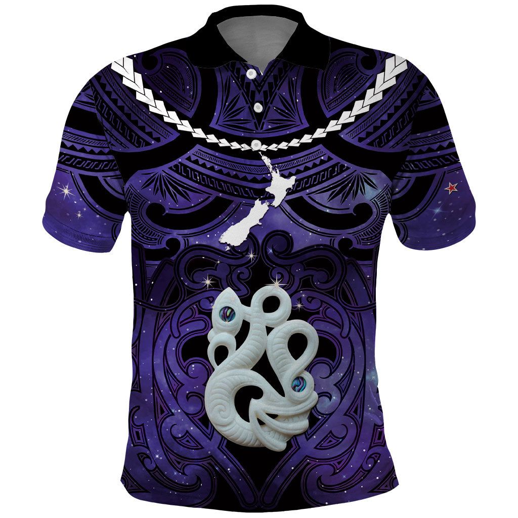 Personalised Maori Matariki Manaia Waiporoporo Polo Shirt Maori Kowhaiwhai Pattern Galaxy