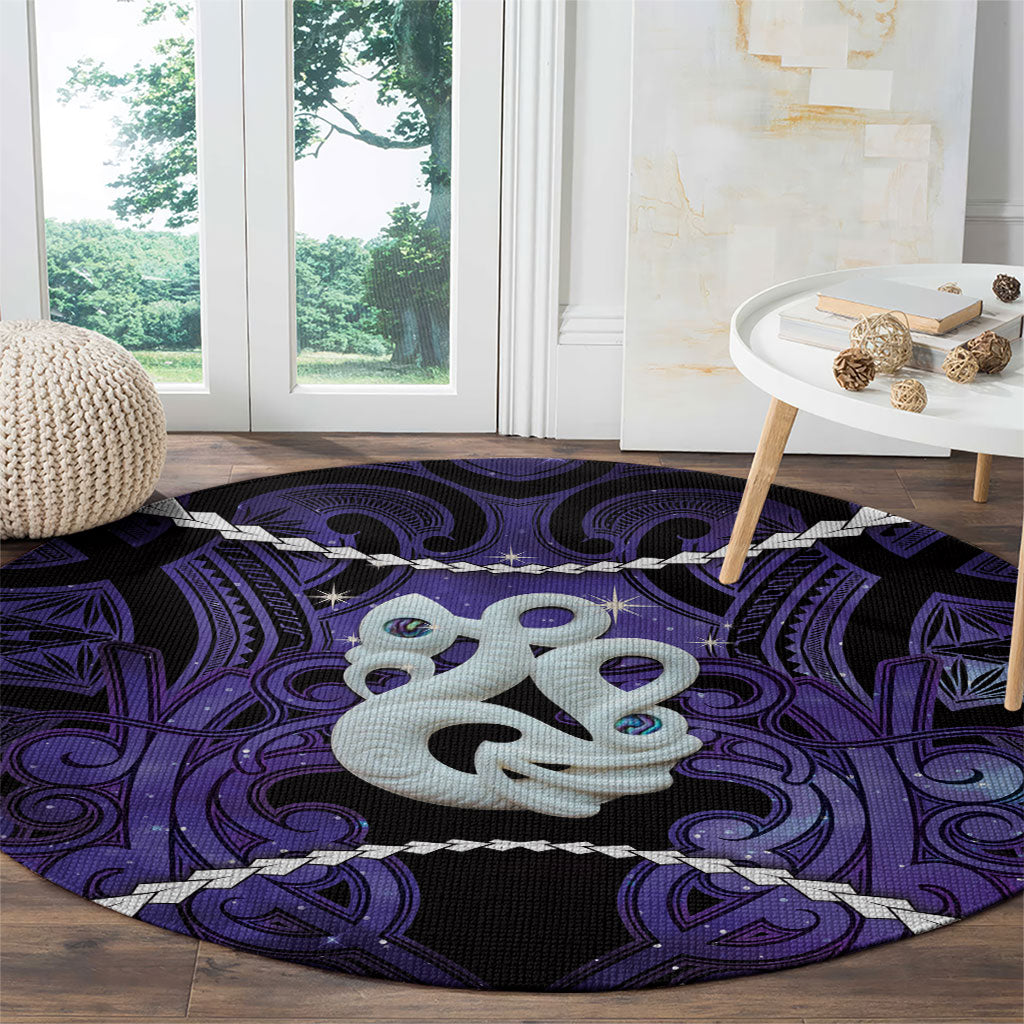 Maori Matariki Manaia Waiporoporo Round Carpet Maori Kowhaiwhai Pattern Galaxy