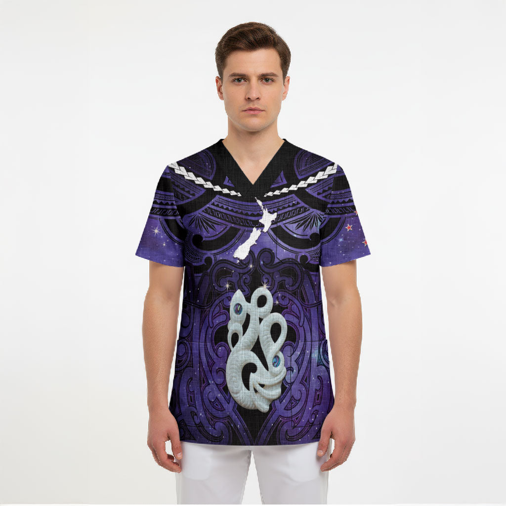 Personalised Maori Matariki Manaia Waiporoporo Scrub Top Maori Kowhaiwhai Pattern Galaxy