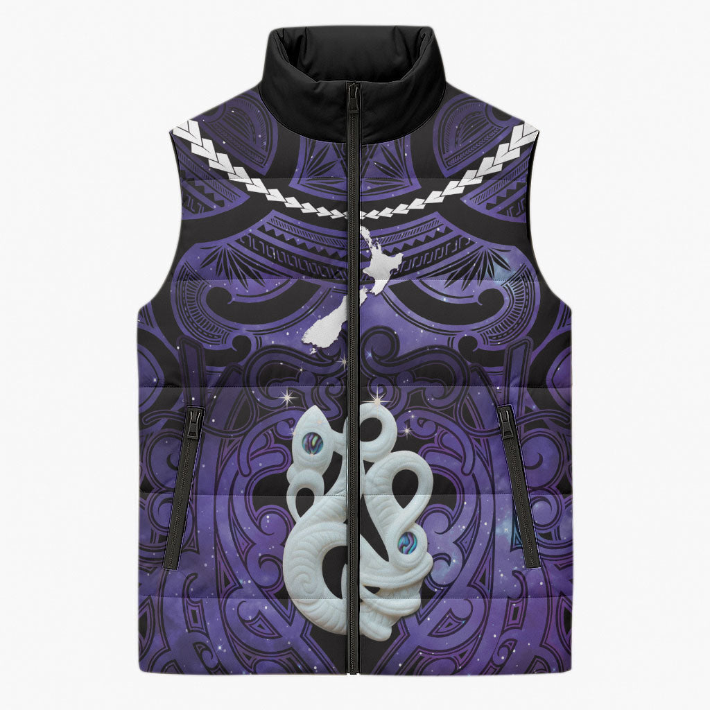 Personalised Maori Matariki Manaia Waiporoporo Sleeveless Puffer Jacket Maori Kowhaiwhai Pattern Galaxy