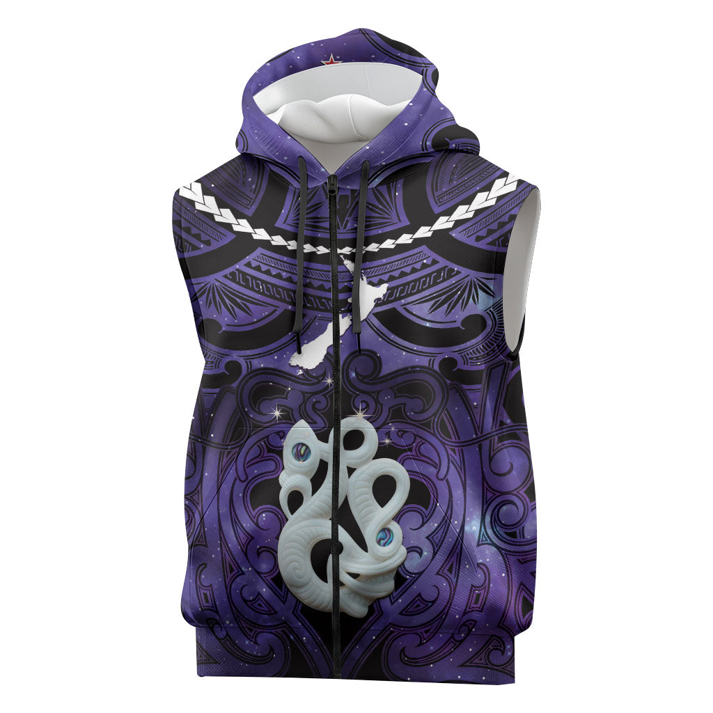 Personalised Maori Matariki Manaia Waiporoporo Sleeveless Zip Hoodie Maori Kowhaiwhai Pattern Galaxy
