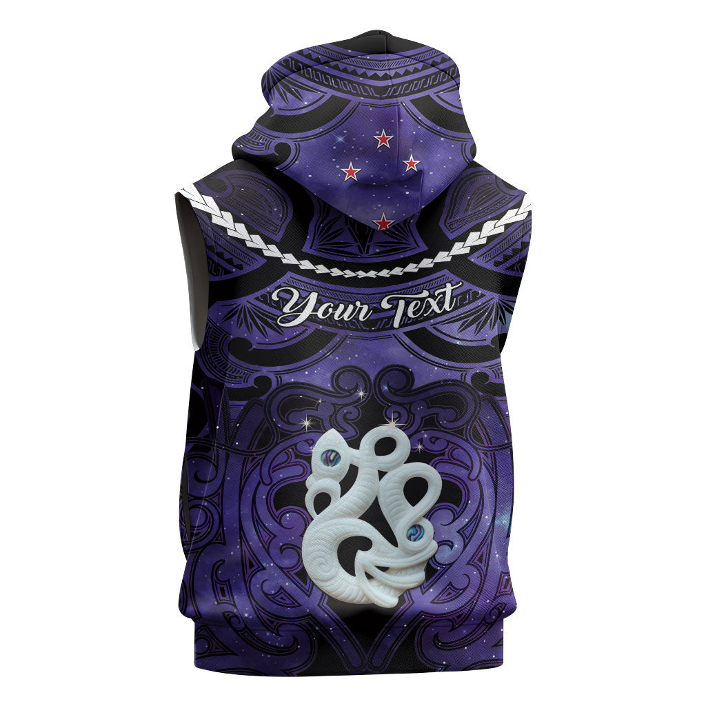 Personalised Maori Matariki Manaia Waiporoporo Sleeveless Zip Hoodie Maori Kowhaiwhai Pattern Galaxy