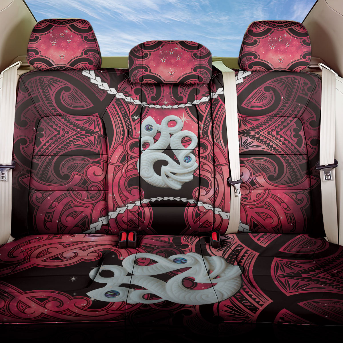 Maori Matariki Manaia Whero Back Car Seat Cover Maori Kowhaiwhai Pattern Galaxy