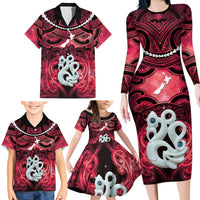 Personalised Maori Matariki Manaia Whero Family Matching Long Sleeve Bodycon Dress and Hawaiian Shirt Maori Kowhaiwhai Pattern Galaxy LT01 - Polynesian Pride