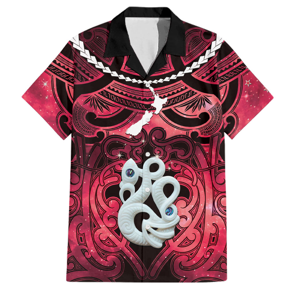 Personalised Maori Matariki Manaia Whero Family Matching Long Sleeve Bodycon Dress and Hawaiian Shirt Maori Kowhaiwhai Pattern Galaxy LT01 Dad's Shirt - Short Sleeve Red - Polynesian Pride