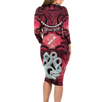 Personalised Maori Matariki Manaia Whero Family Matching Long Sleeve Bodycon Dress and Hawaiian Shirt Maori Kowhaiwhai Pattern Galaxy LT01 - Polynesian Pride
