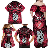 Personalised Maori Matariki Manaia Whero Family Matching Off Shoulder Maxi Dress and Hawaiian Shirt Maori Kowhaiwhai Pattern Galaxy LT01 - Polynesian Pride
