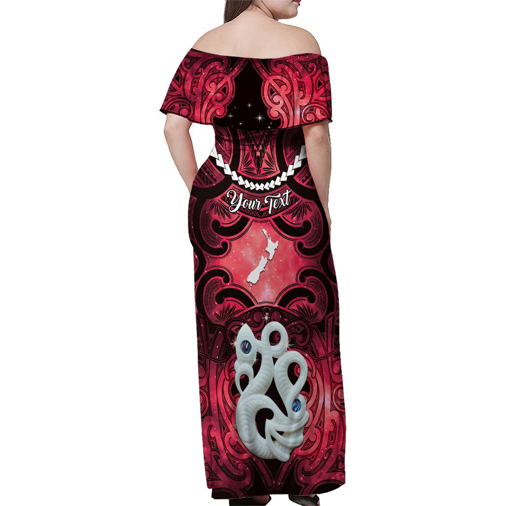 Personalised Maori Matariki Manaia Whero Family Matching Off Shoulder Maxi Dress and Hawaiian Shirt Maori Kowhaiwhai Pattern Galaxy LT01 - Polynesian Pride