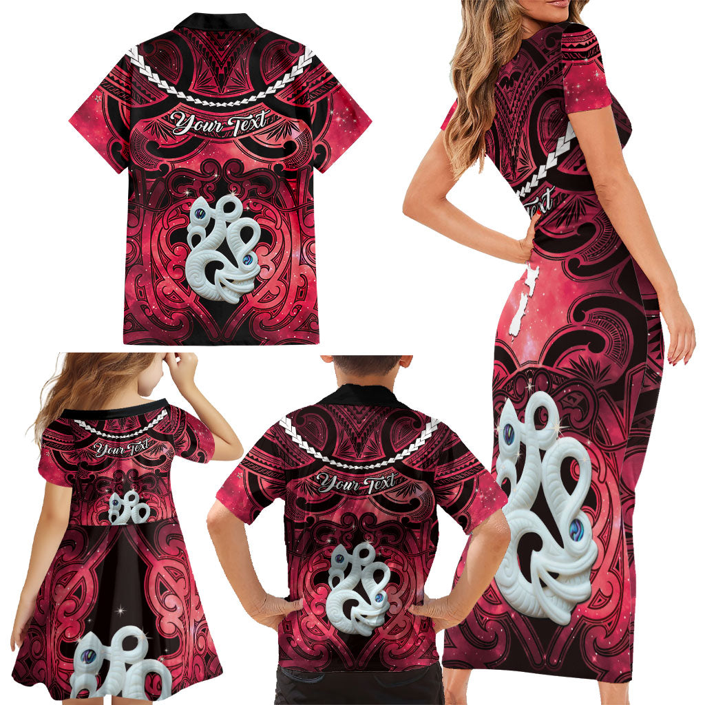 Personalised Maori Matariki Manaia Whero Family Matching Short Sleeve Bodycon Dress and Hawaiian Shirt Maori Kowhaiwhai Pattern Galaxy LT01 - Polynesian Pride